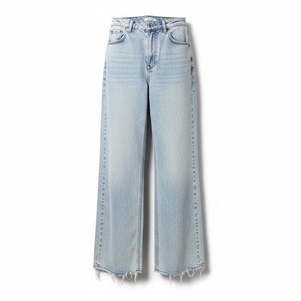 American Eagle Wide Leg Jeans Light Stretch Frayed Hem Mineral Wash 10 SHORT